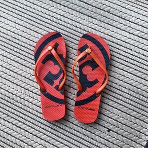Tory Burch Orange and Black Flip Flops